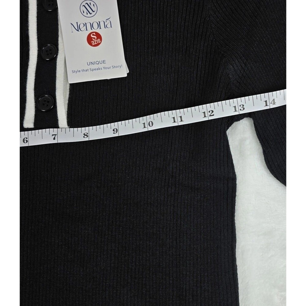 Nenoná Black Ribbed Knit Polo Collar Long Sleeve Sweater Women Top Size S - Picture 7 of 8